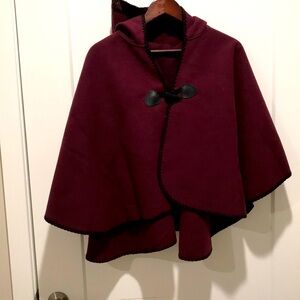 New wine red wool cape with hat